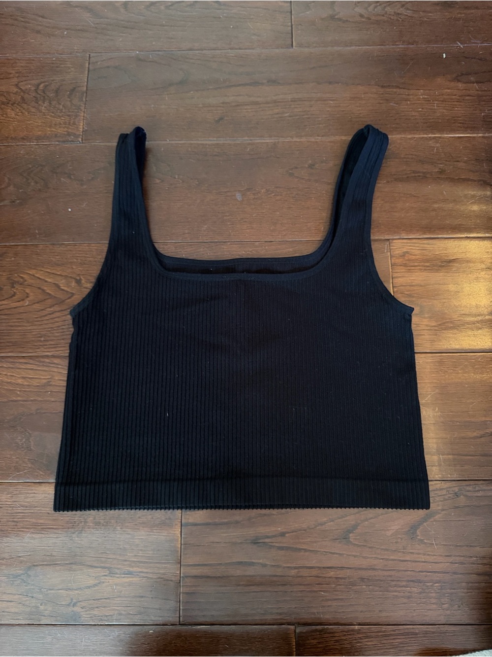 Black Ribbed Square-Neck Tank Top Sculpt Knit Style